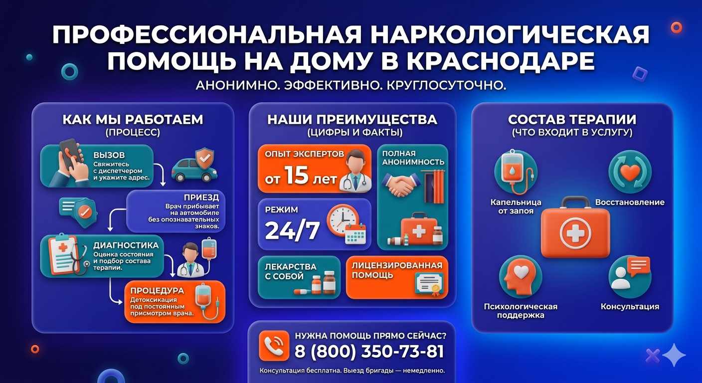 Инфографика о принципах лечения алкоголизма на дому в Дальнегорске: этапы вызова нарколога, преимущества анонимной детоксикации и состав медицинской помощи.